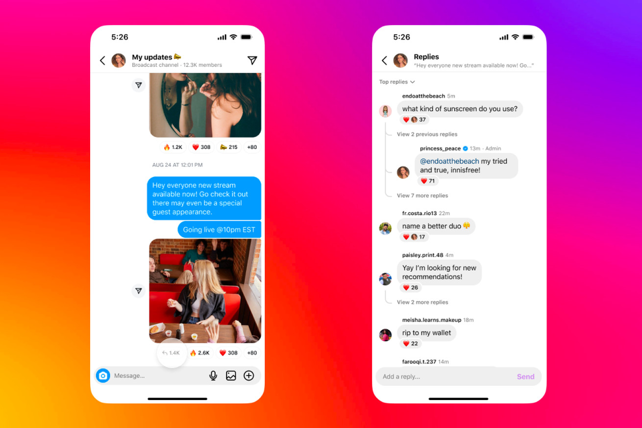 Instagram creators can now turn on replies in broadcast channels