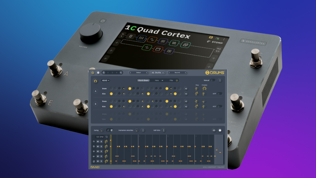 No drummer? No problem. Get the Neural DSP Quad Cortex and Daaci Natural Drums plugin for the ultimate full-band setup.