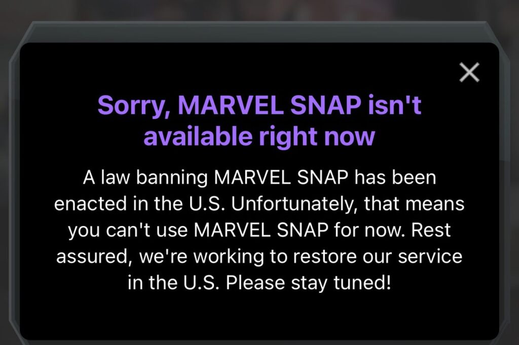 Marvel Snap is banned, just like TikTok