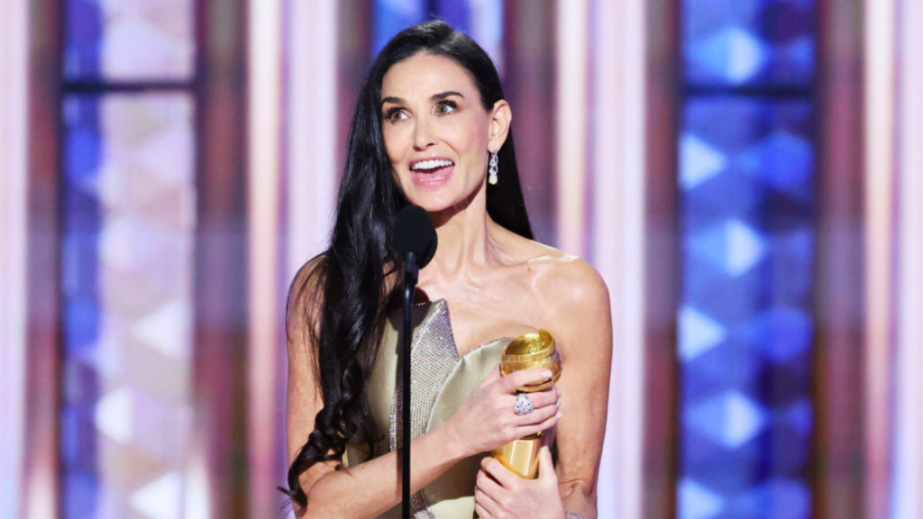 Watch Demi Moores emotional Golden Globes acceptance speech for The Substance