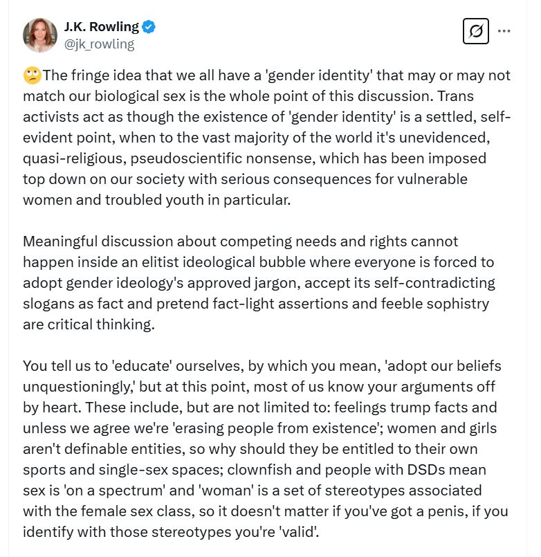 Rowling Gives Her ‘State of the Trans Conflict’ Address to Gender Holdouts
