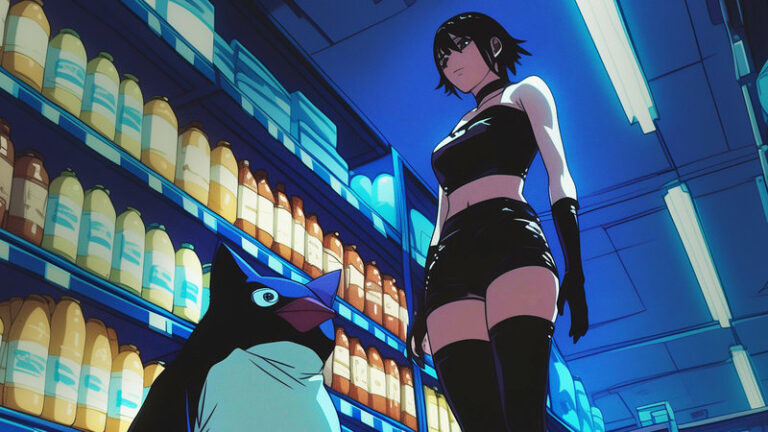 'The Girl I Pulled By Being Goofy' Is The Perfect Vibe For This Penguin And Goth Girl In A Grocery Store