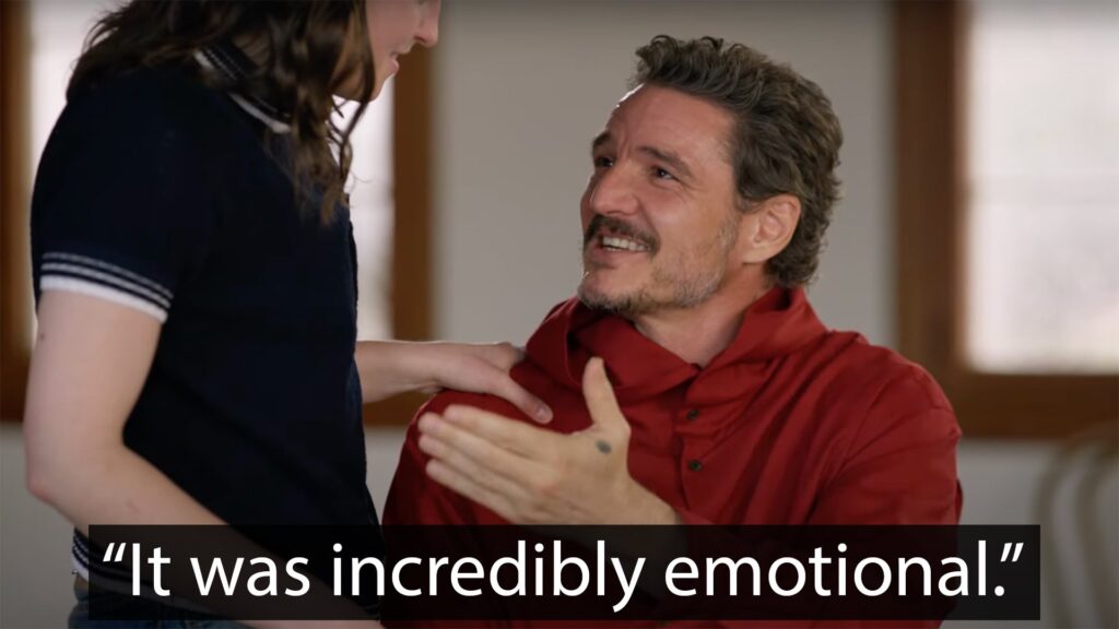 The Last of Us stars Pedro Pascal and Bella Ramsey react to the big death