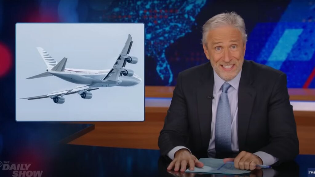 Jon Stewart reacts to Trump being given a free private jet