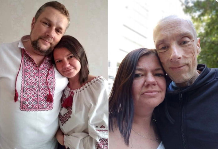 Ukrainian soldier before and after Russian captivity